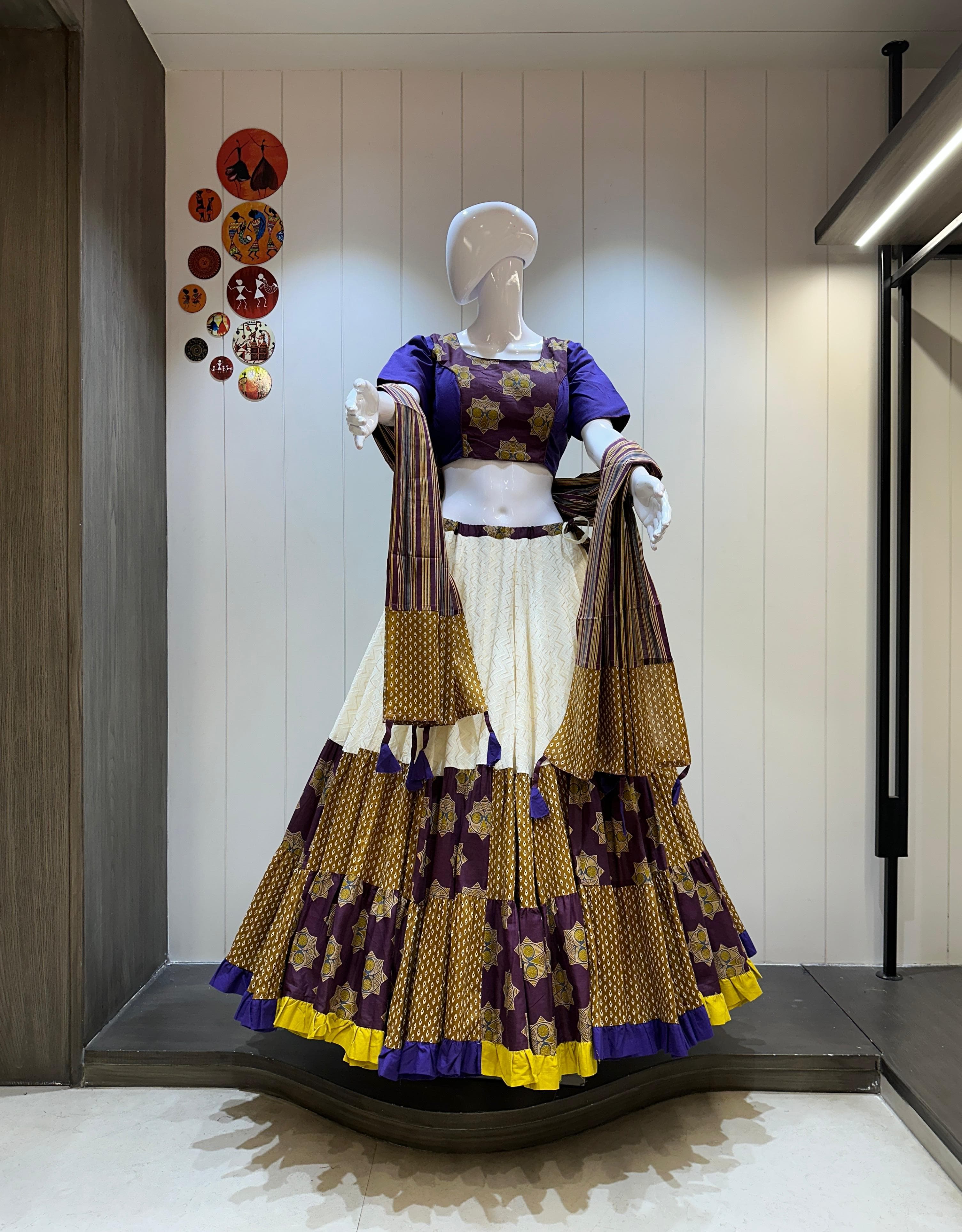 Mustard Purple Cotton Chaniya Choli with Dupatta