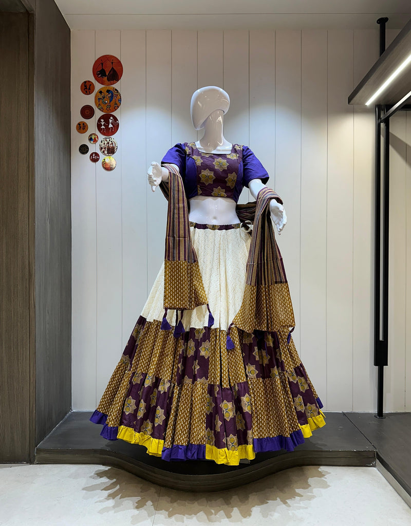Mustard Purple Cotton Chaniya Choli with Dupatta