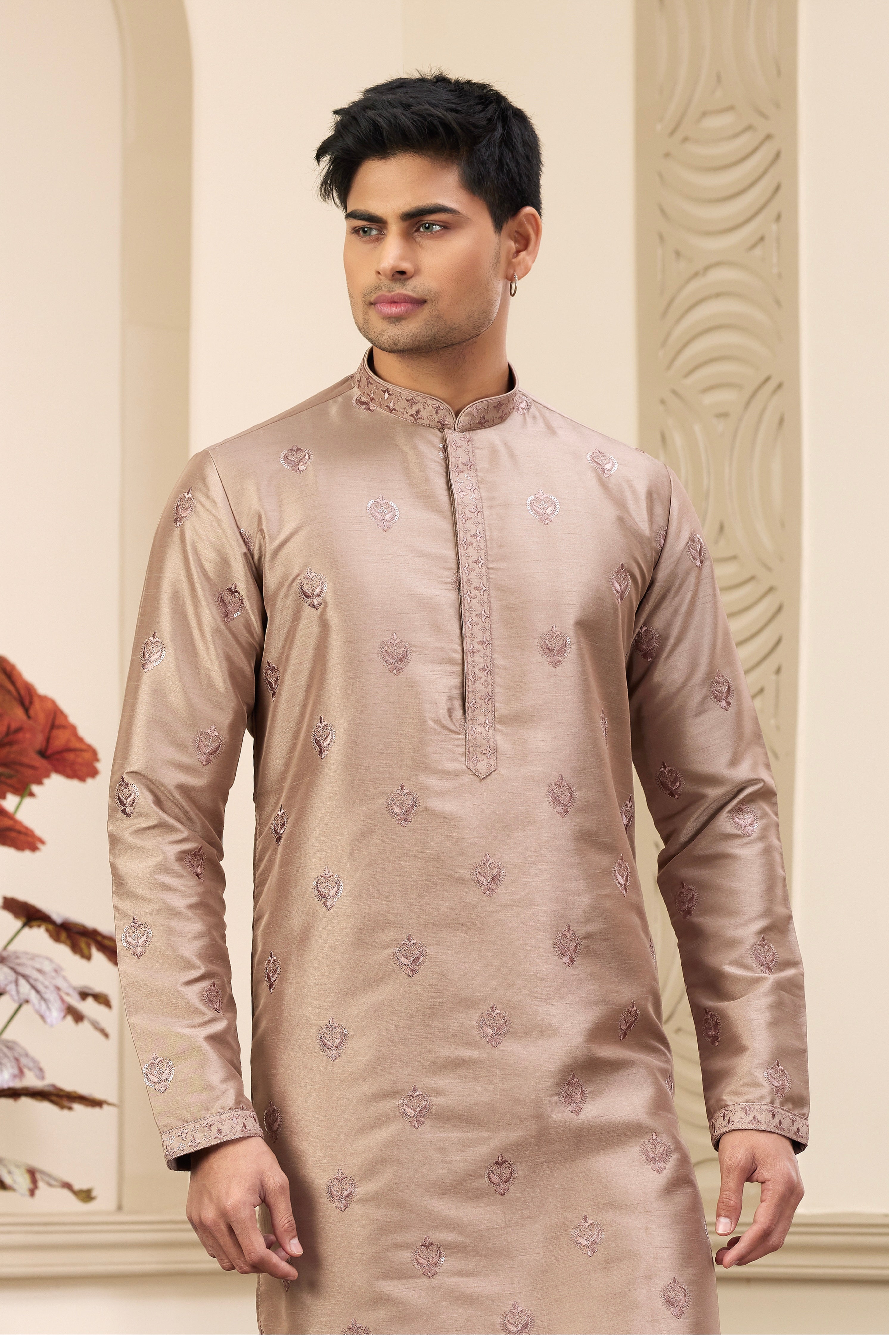 Subtle ethnic outfit in brown for men