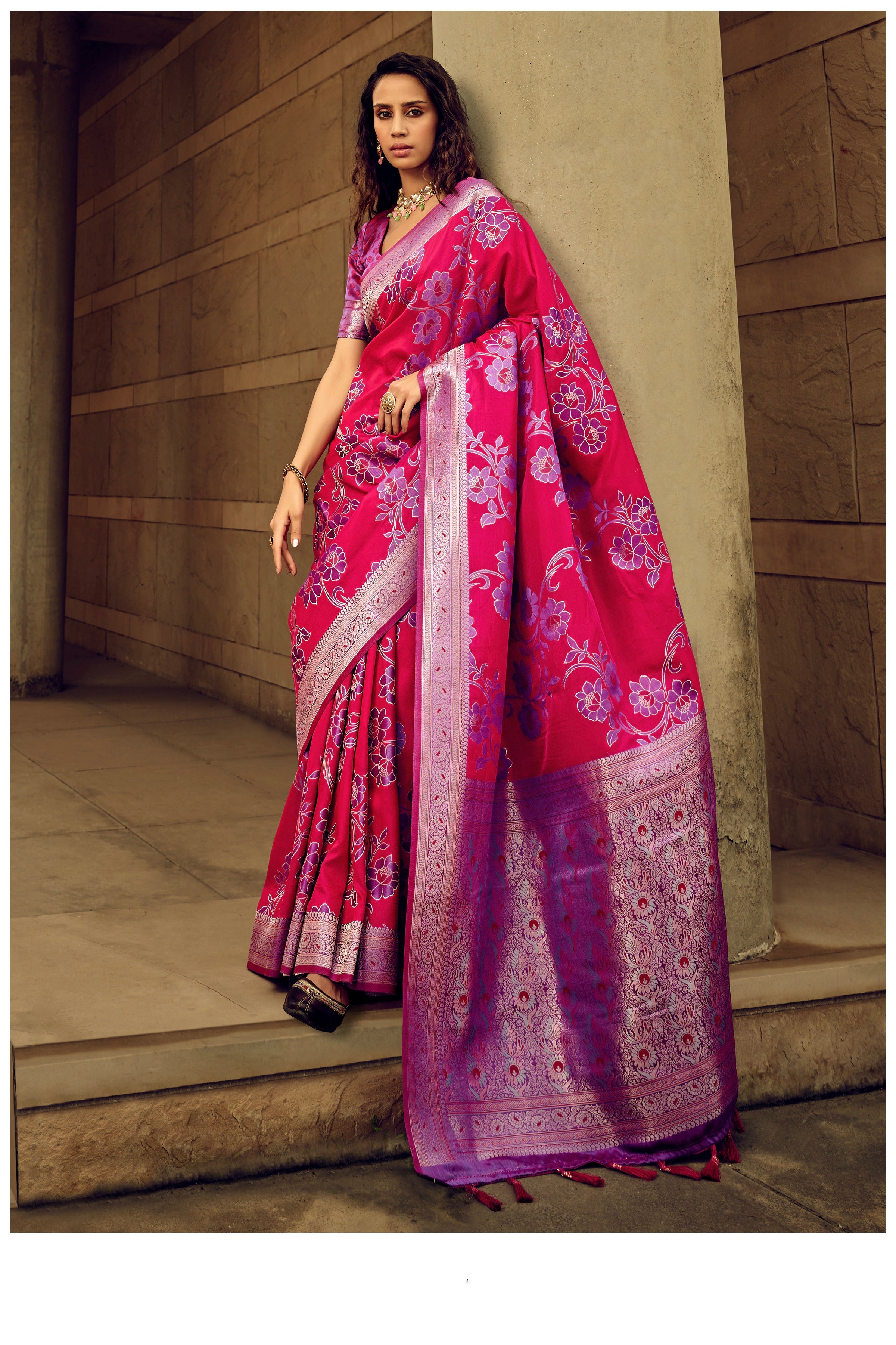 Beautiful Designer Festival Wear Satin Silk Brasso Saree