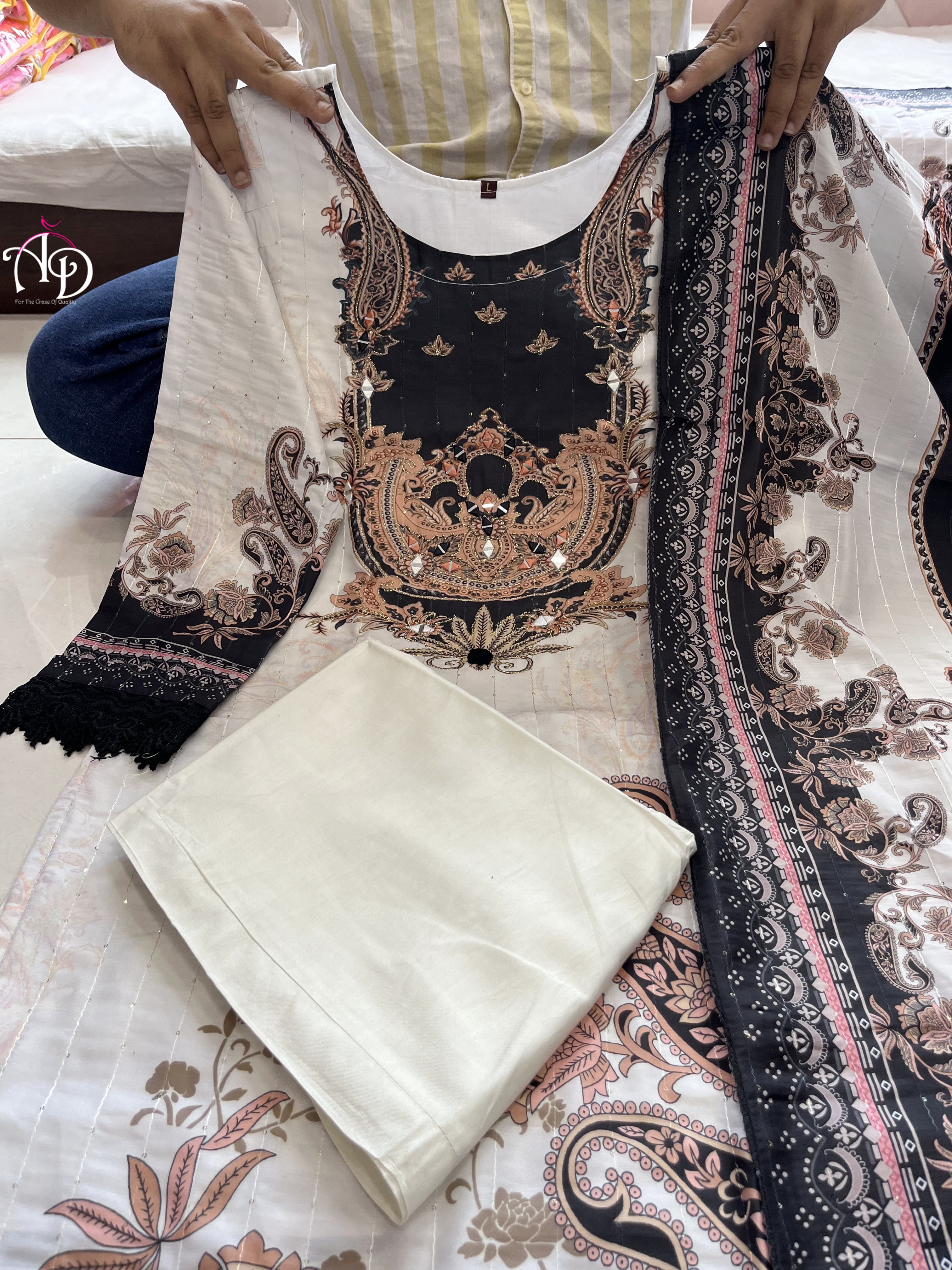 Beautiful White Cotton Kurta Pant Set