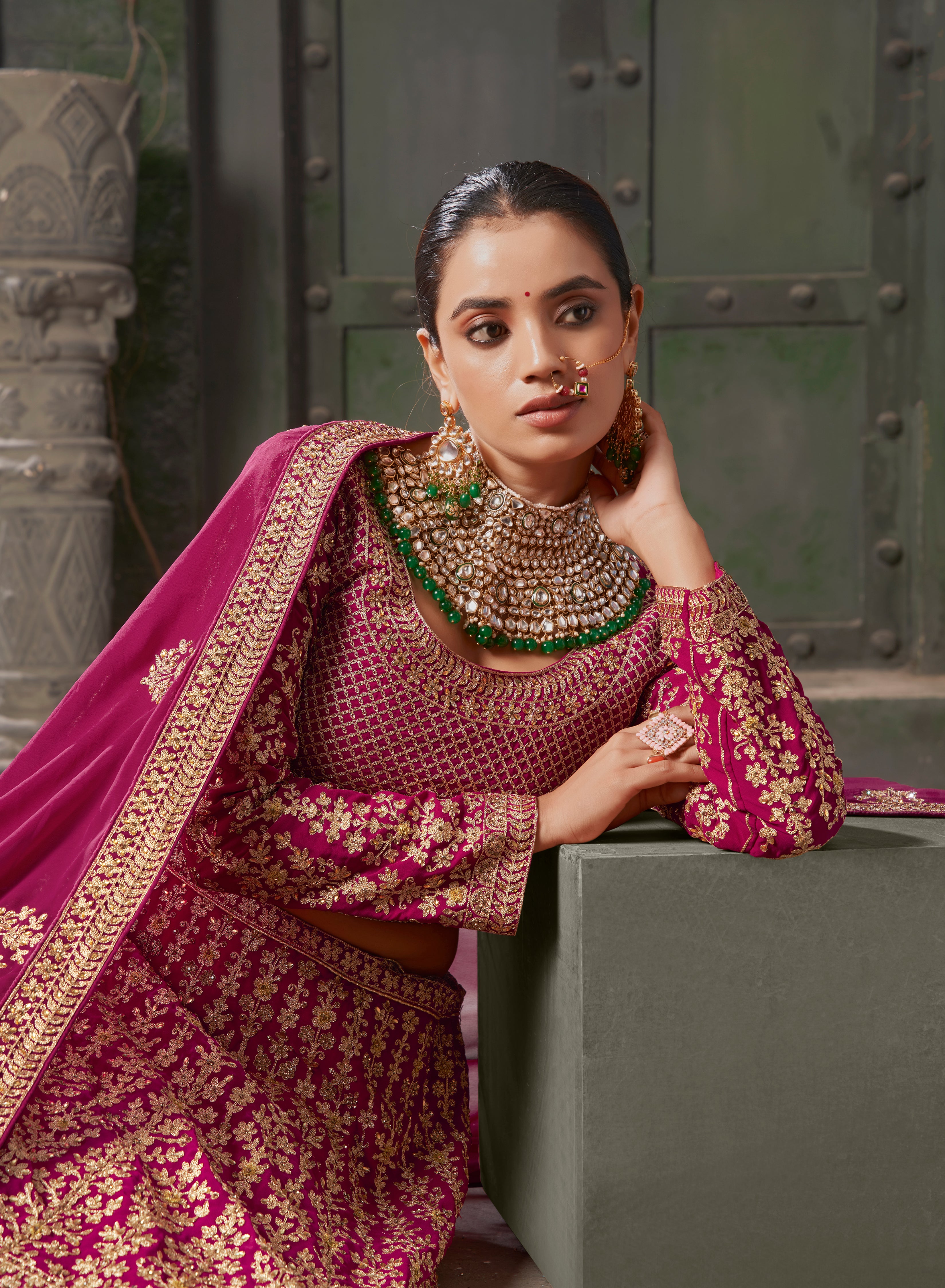 Pink lehenga with jewellery deals