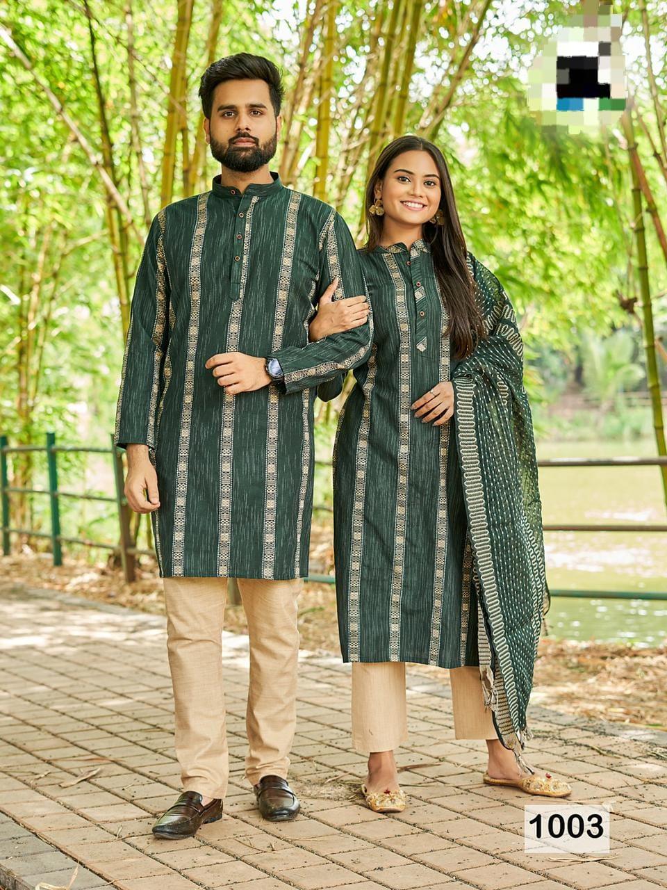 Occasion Special Couple combo of Kurta with Pajama &amp; Kurti with Pants &amp; Dupatta Dress - Anant Exports