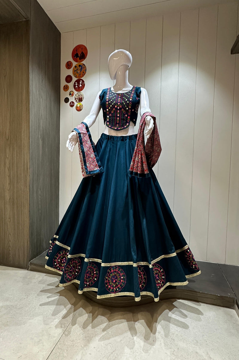 Teal blue Jaam cotton Navratri outfit