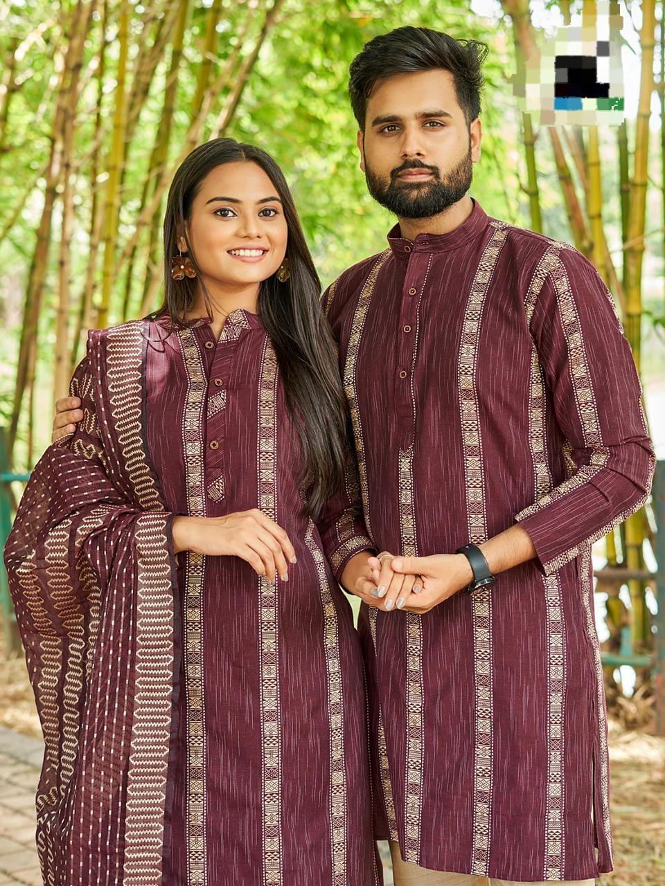 Occasion Special Couple combo of Kurta with Pajama &amp; Kurti with Pants &amp; Dupatta Dress - Anant Exports