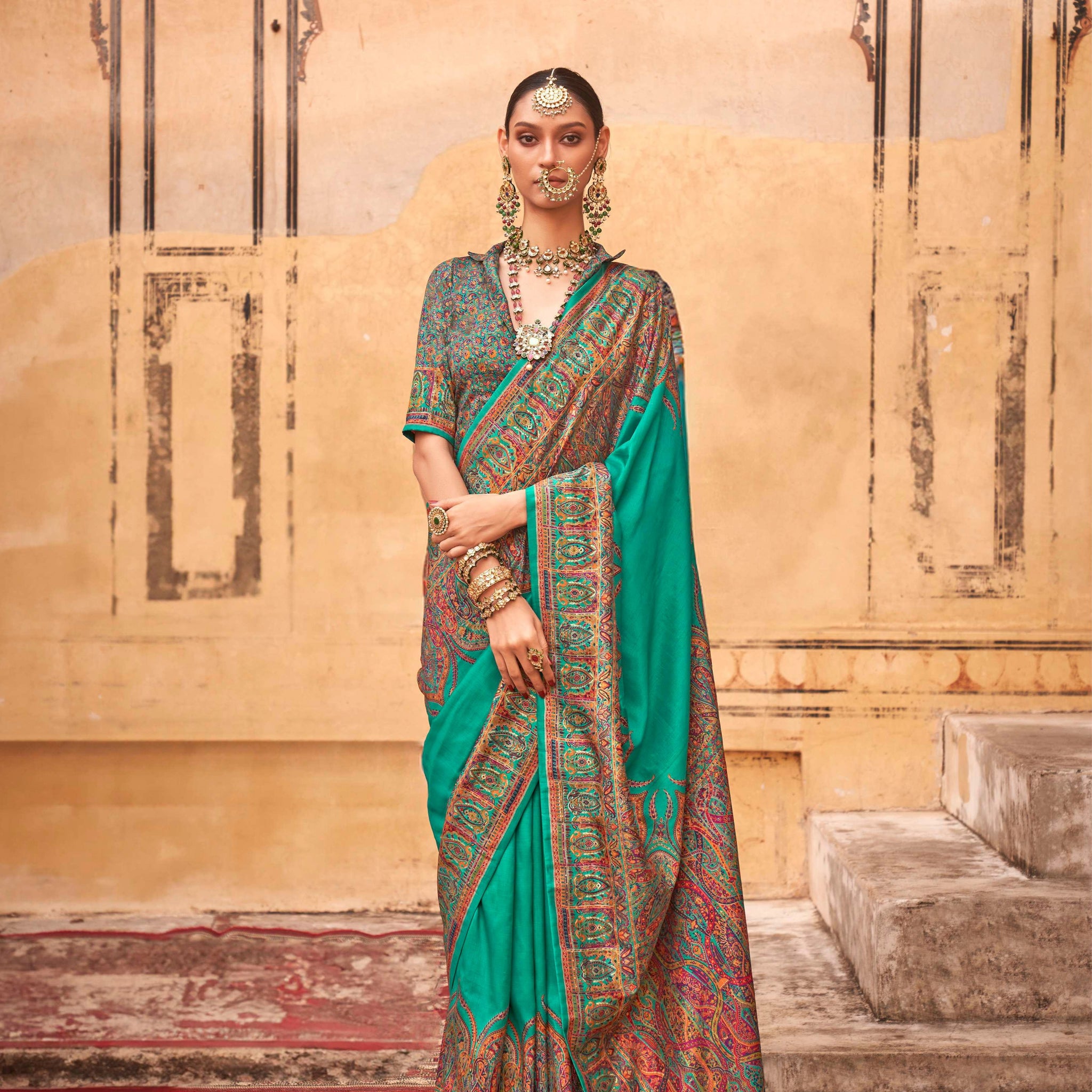 Green & Red Patola Silk Saree