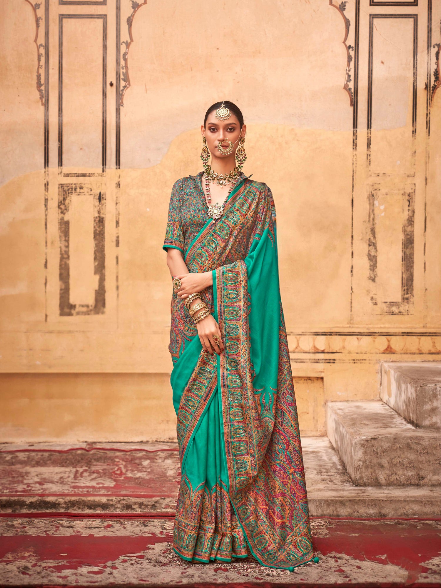 Green &amp; Red Patola Silk Saree