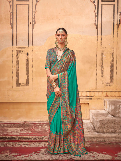 Green &amp; Red Patola Silk Saree