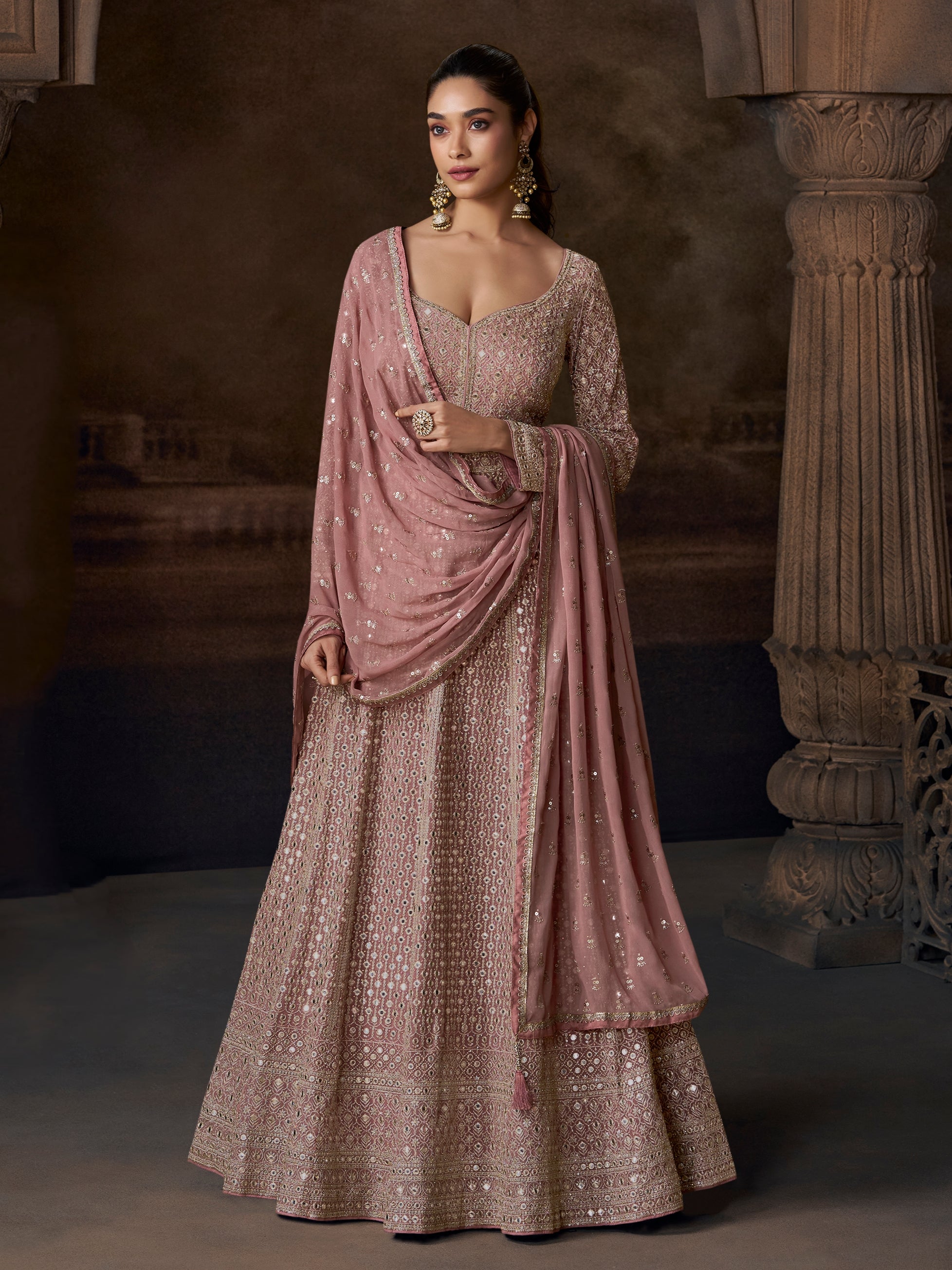 Blush Pink Heavy Embroidered Anarkali Suit