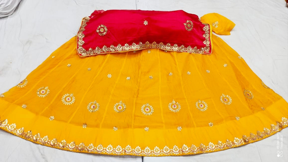 Rajsthani Traditional Rajputi Pure Organza Butti Work Lehenga Choli