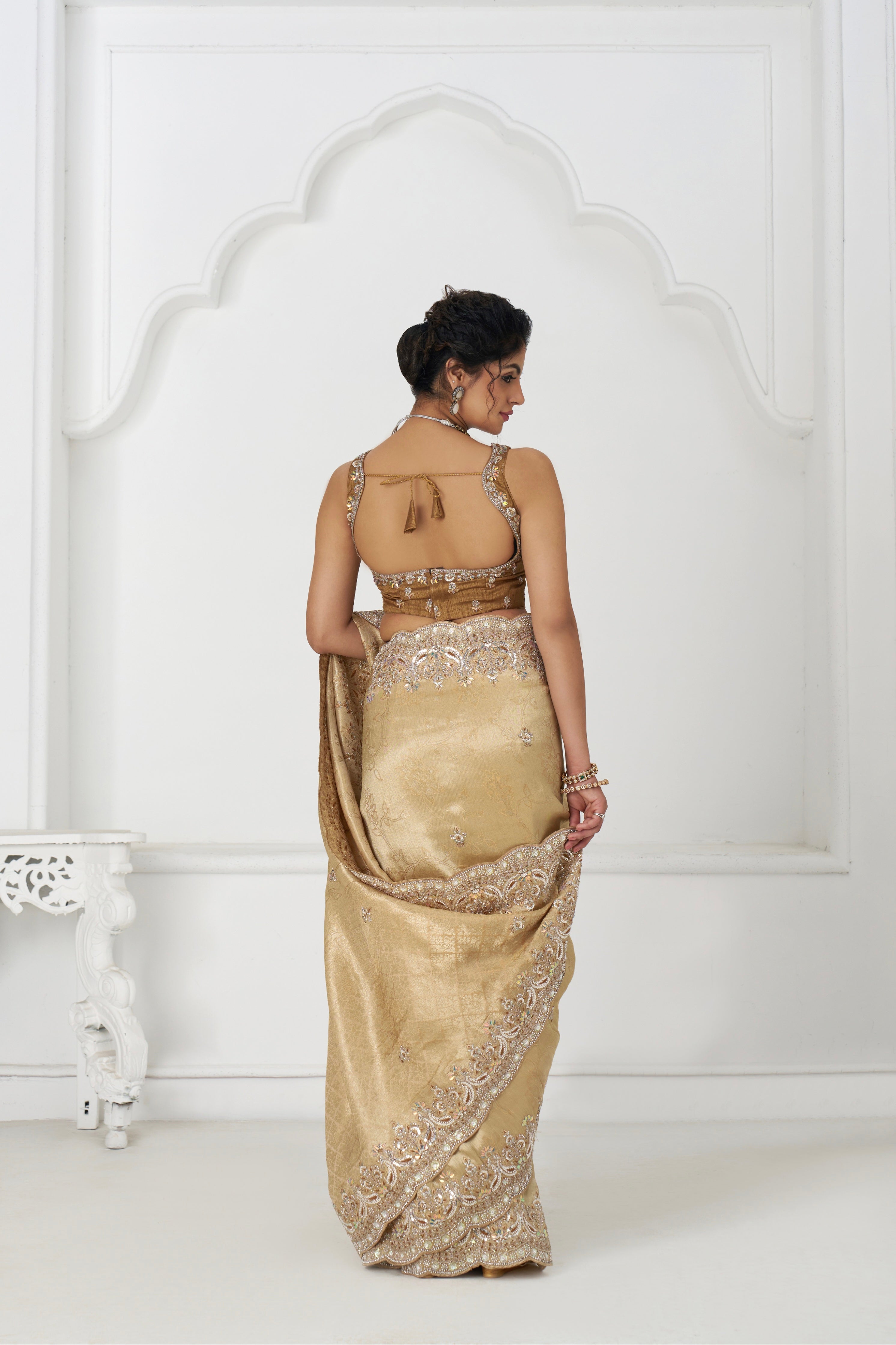 Pure Dola silk golden saree for party and engagement wear