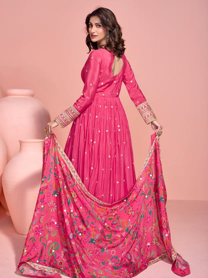Rani Pink Heavy Embroidered Anarkali Gown
