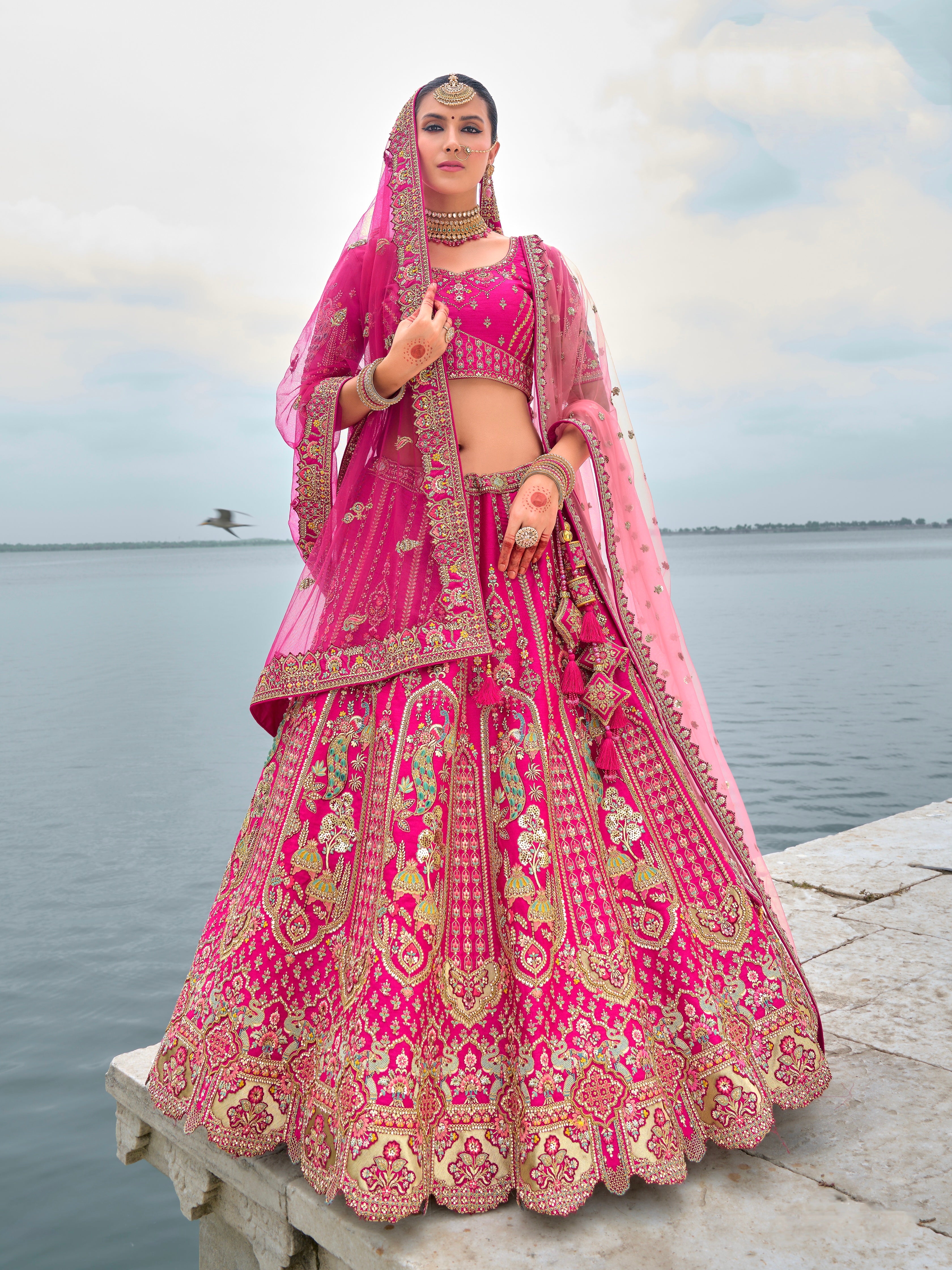 Baby Pink Elegant Bridal Lehenga with Gold Embroidery