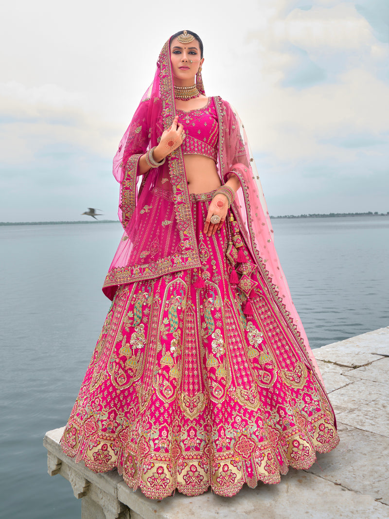 Baby Pink Elegant Bridal Lehenga with Gold Embroidery