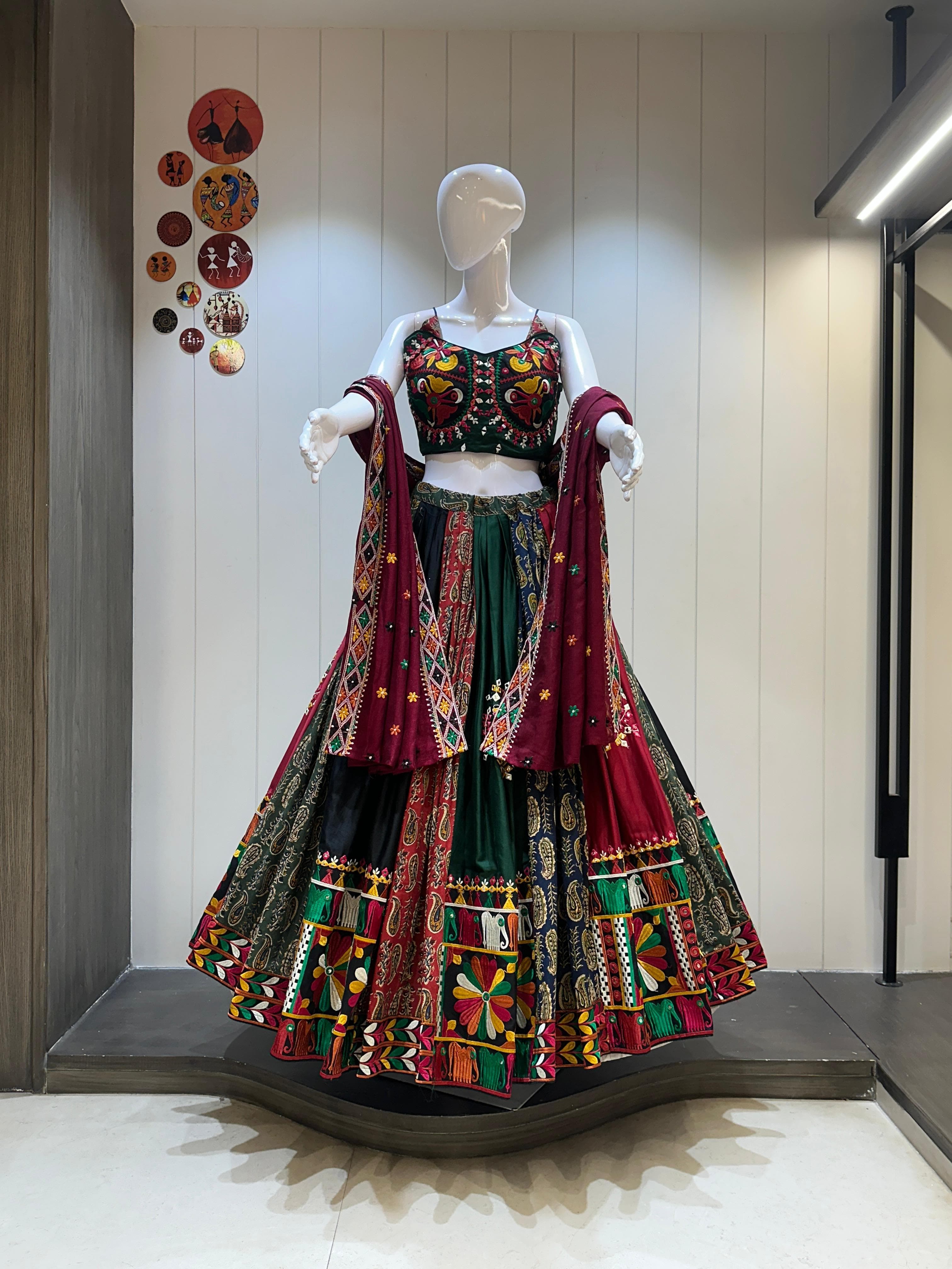 Red dupatta designer chaniya choli with pure jaam cotton lehenga and hand-embroidered blouse