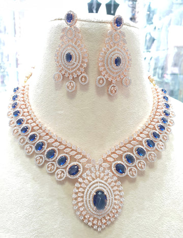 Royal blue necklace set in rose gold finish

