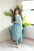 Sea Green Pure Chinon Kurti Set with Taby Organza Dupatta