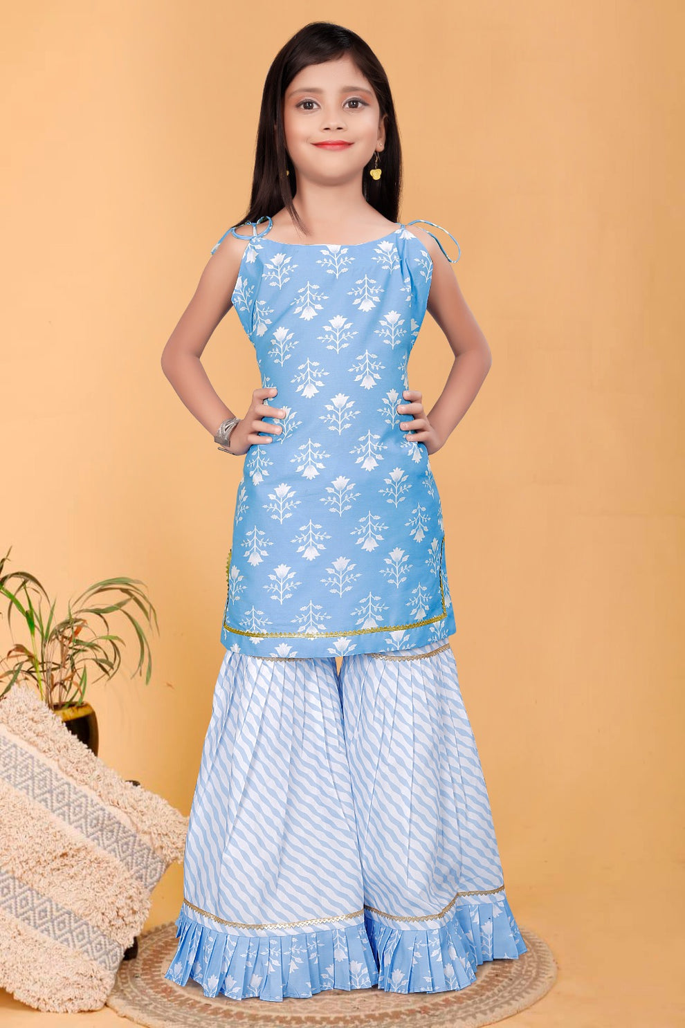 Designer Party Wear Kids Crop Top Plazzo Dress