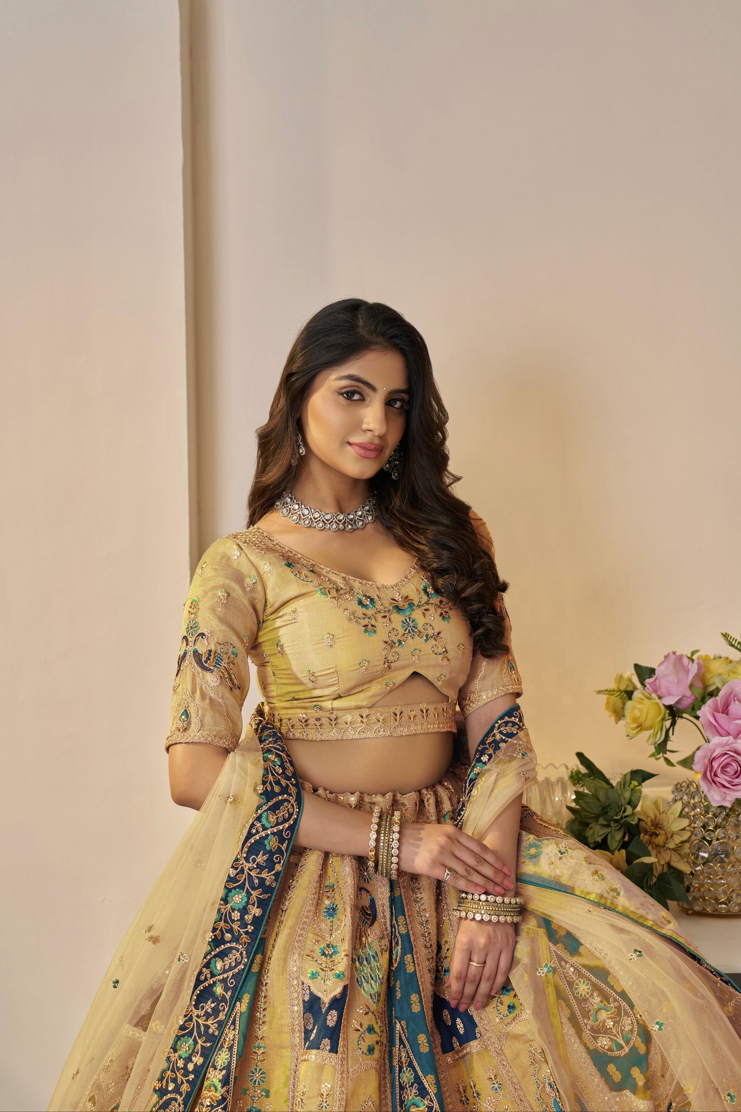 Yellow Banarasi Silk Lehenga with Dupatta