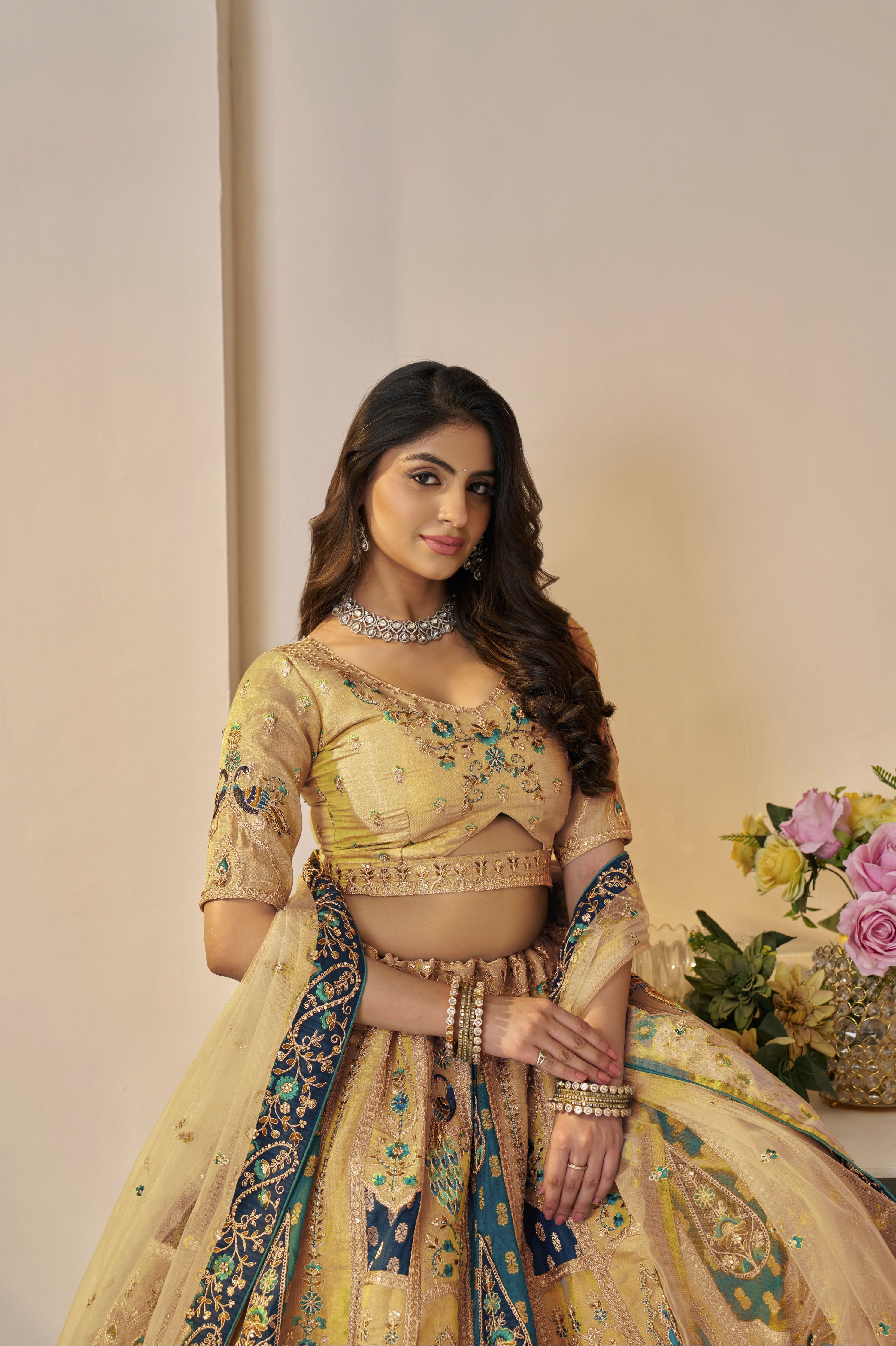 Yellow Banarasi Silk Lehenga with Dupatta