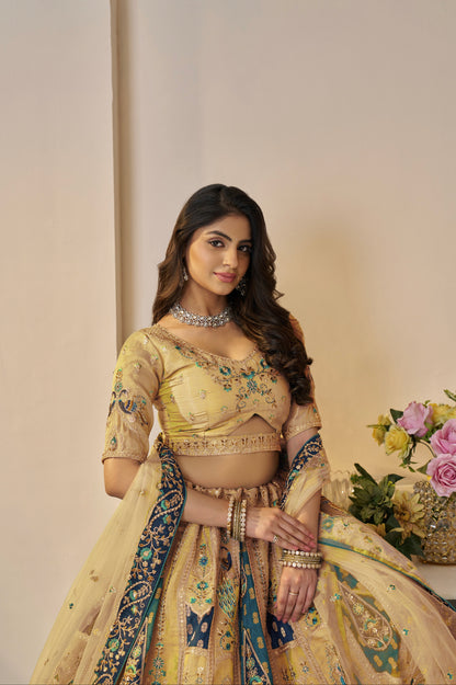 Yellow Banarasi Silk Lehenga with Dupatta