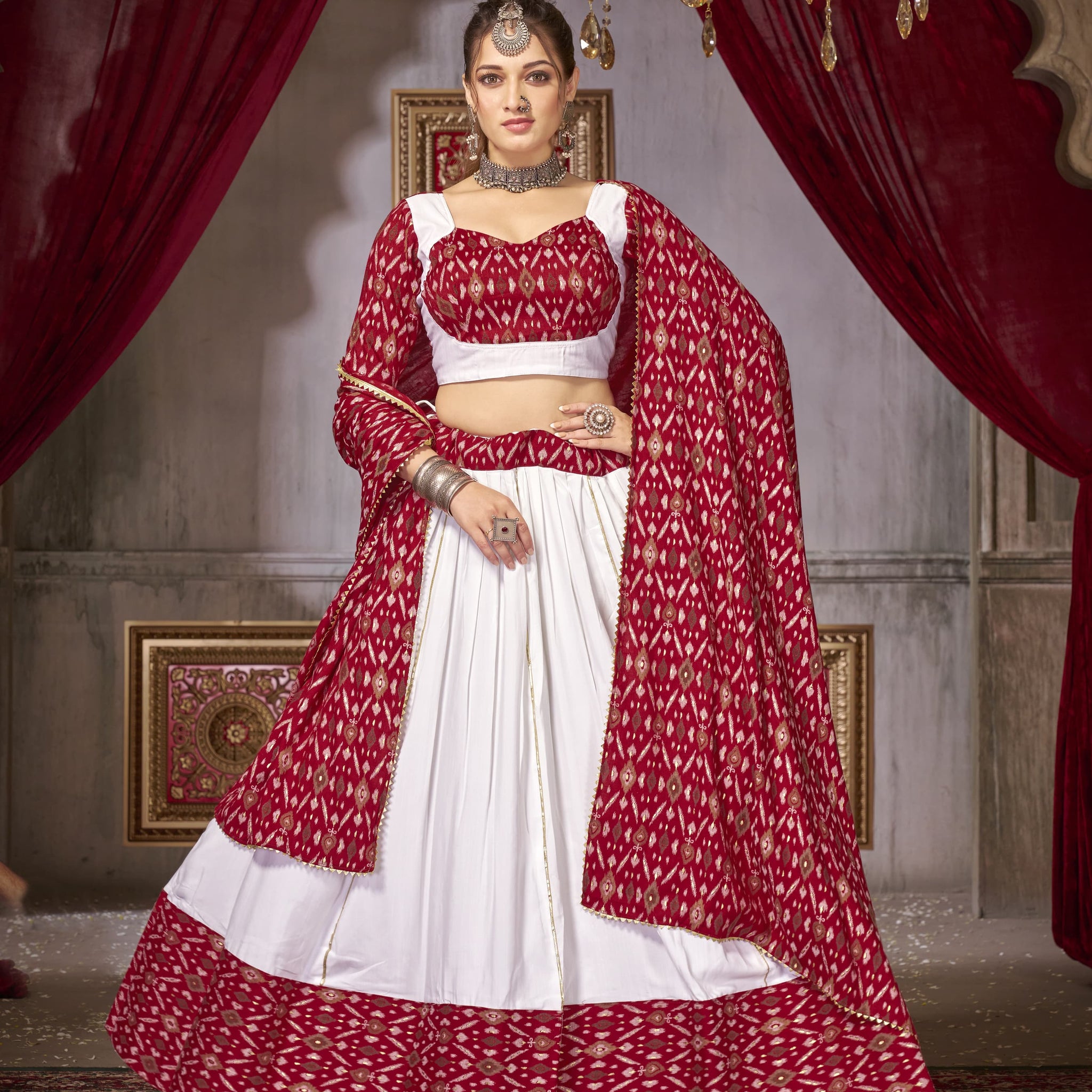 Traditional occasion Cotton Print Ikkat Lehenga Choli