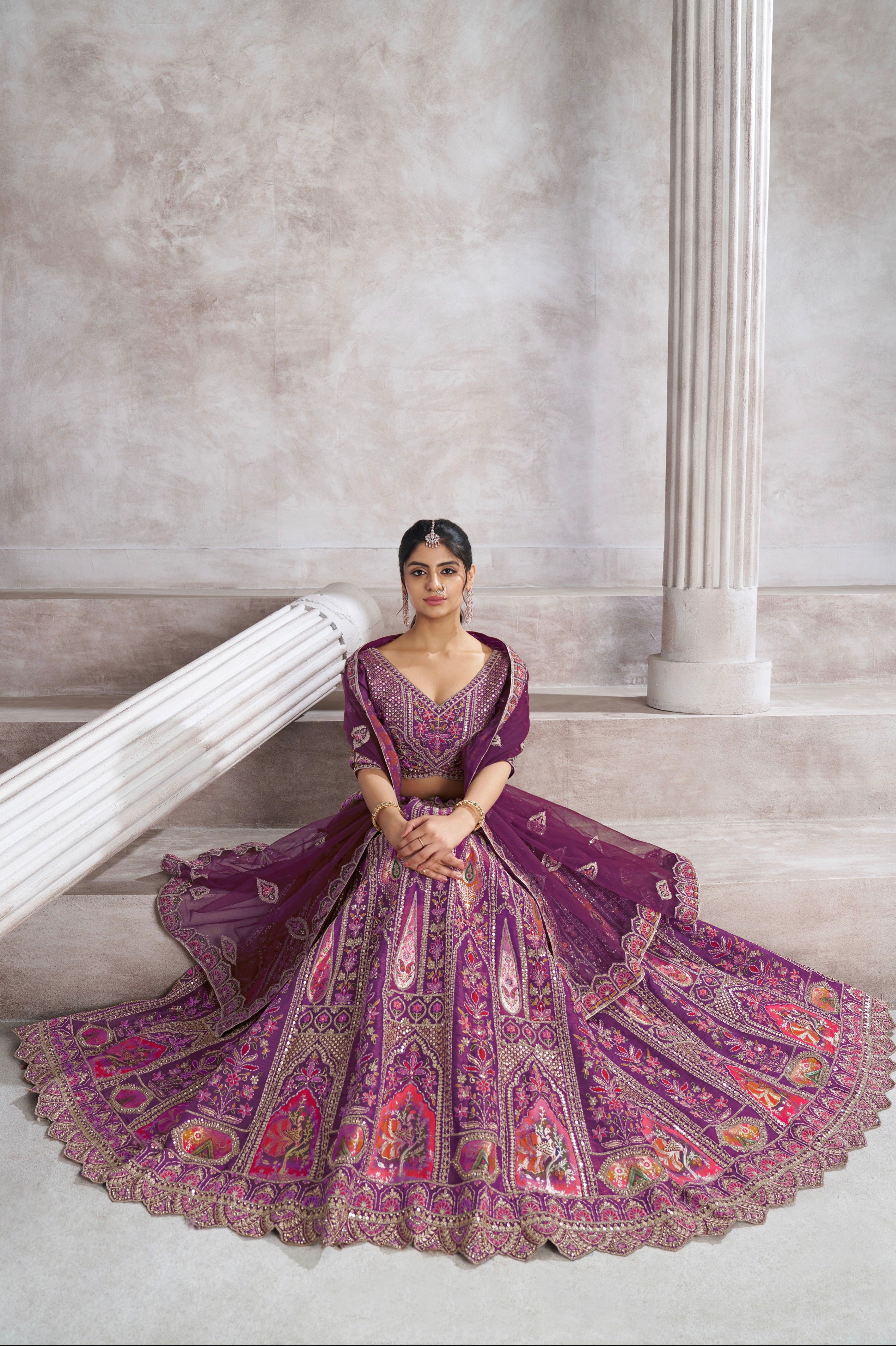Purple Banarasi Silk Lehenga with Aari Embroidery