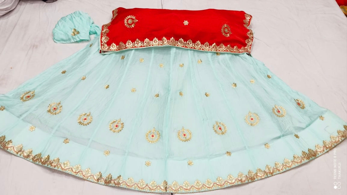 Rajsthani Traditional Rajputi Pure Organza Butti Work Lehenga Choli