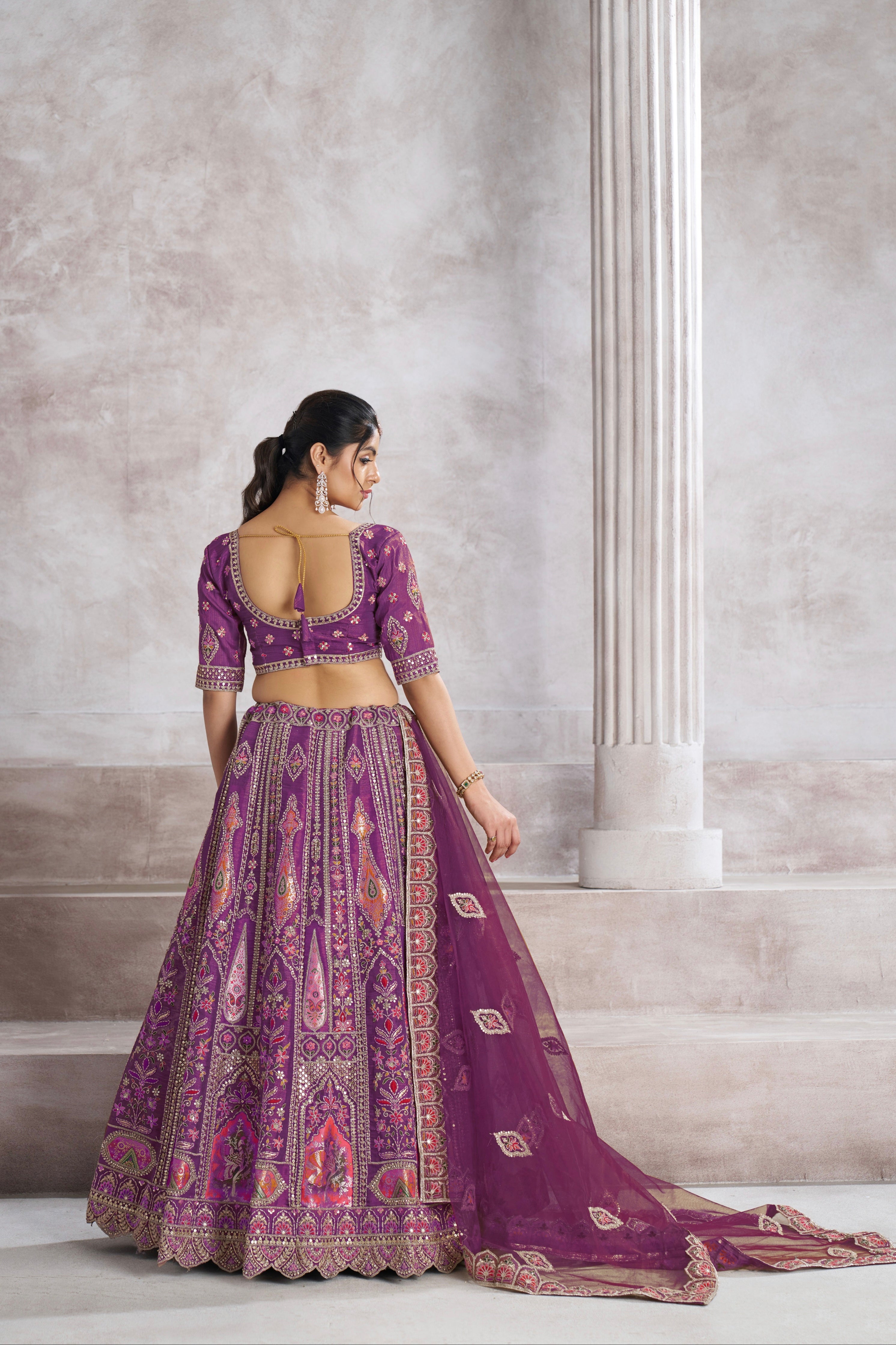 Purple Banarasi Silk Lehenga with Aari Embroidery