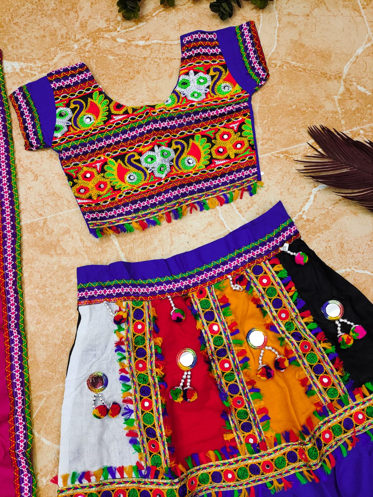 Navratri Traditional Kid's Pure Cotton With Half and Malti colour Lehenga Choli