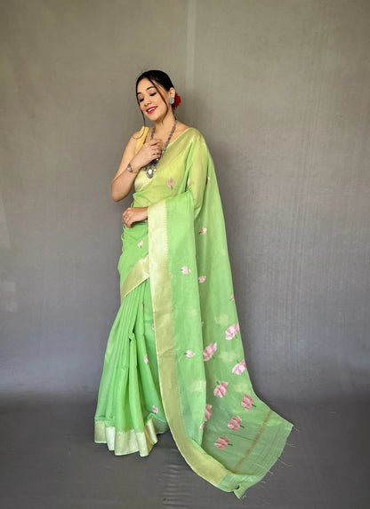 Party Wear Designer Lotus Pure Cotton Linen Saree