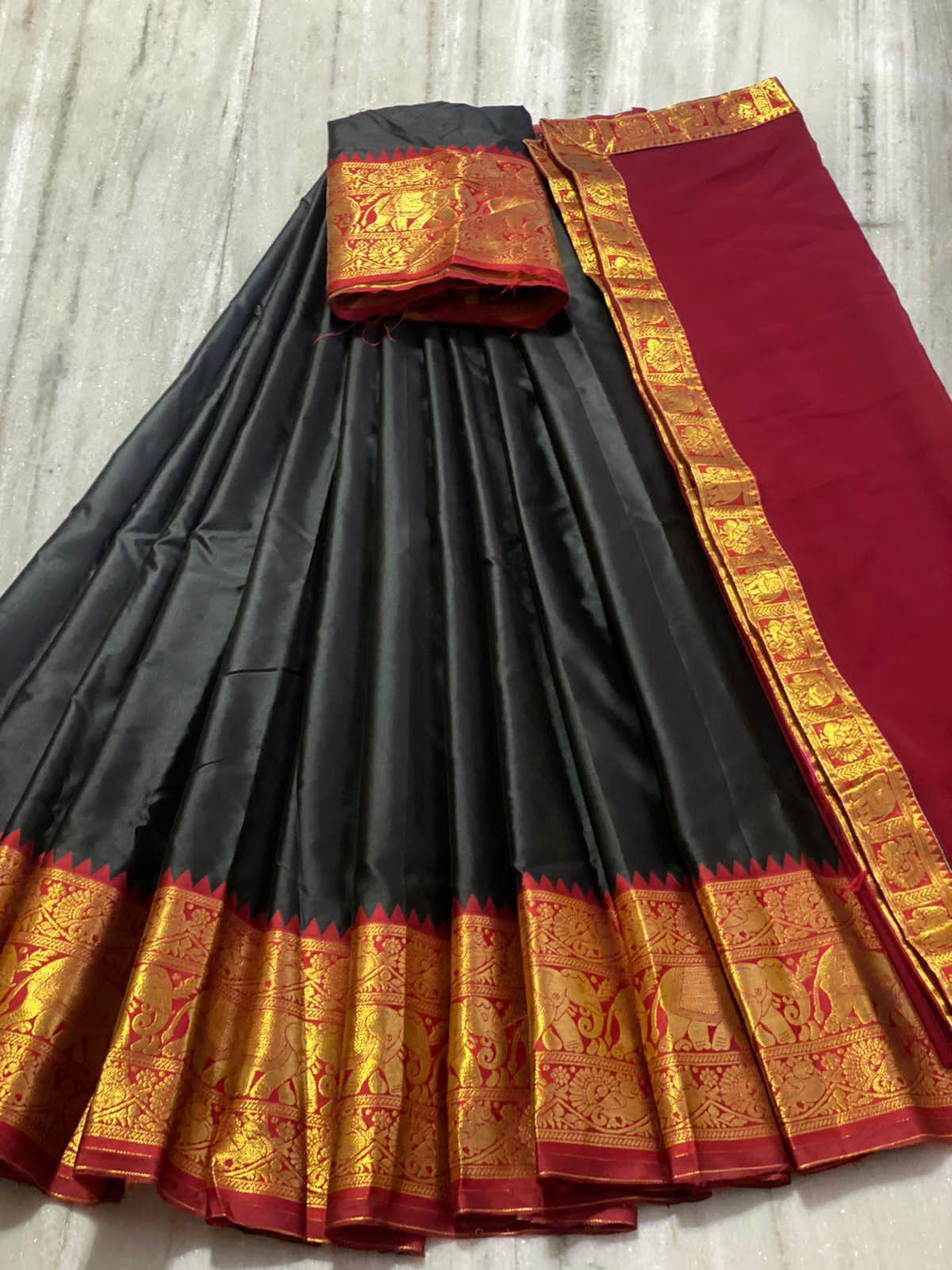 Beautiful Kanjiveram Silk Pure Zari HALF Saree with Blouse Along With Dupptta - Anant Exports