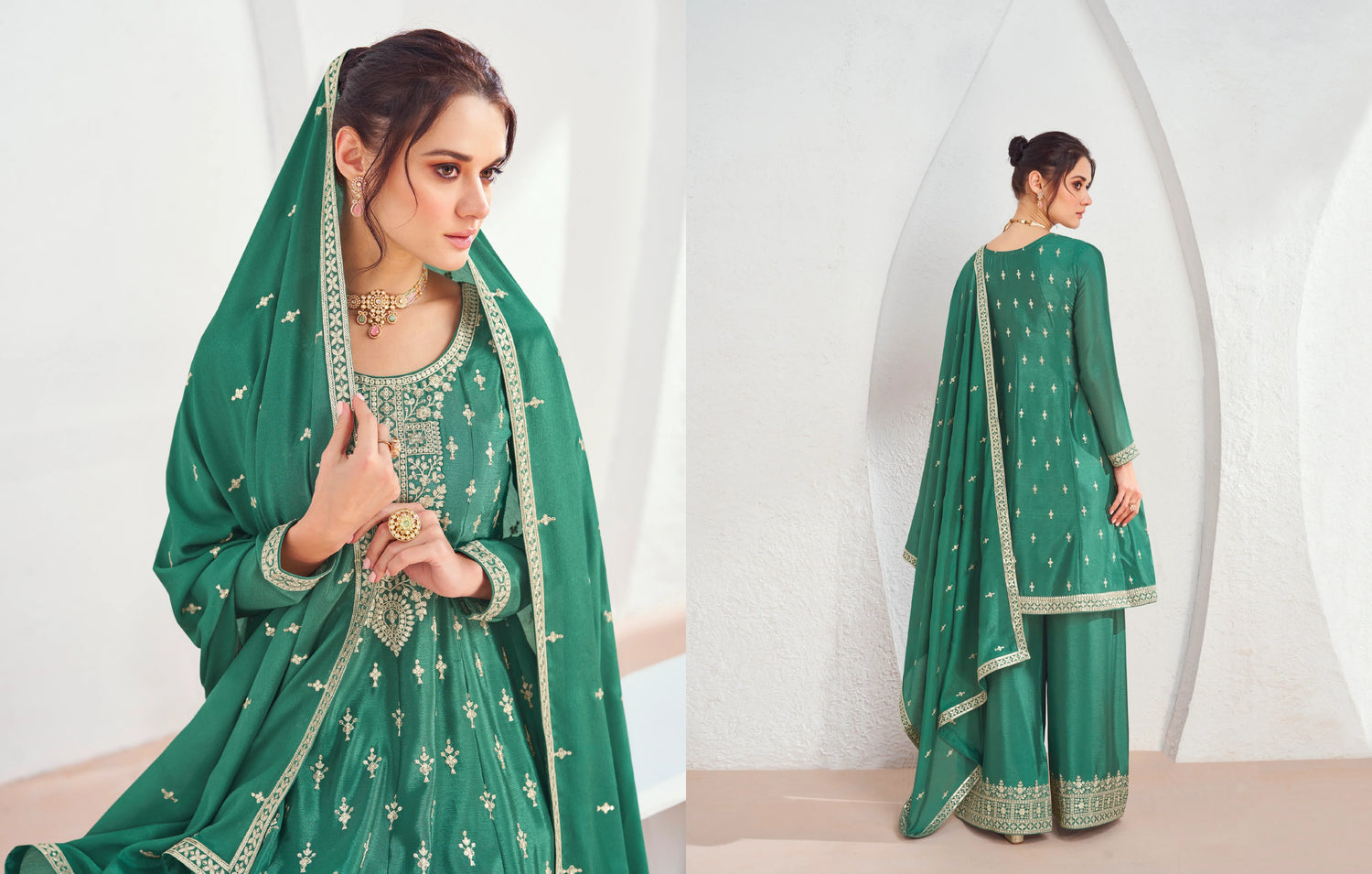 Designer Occasion Wear Latest Premium Chinnon Silk Anarkali Style Salwar Suit