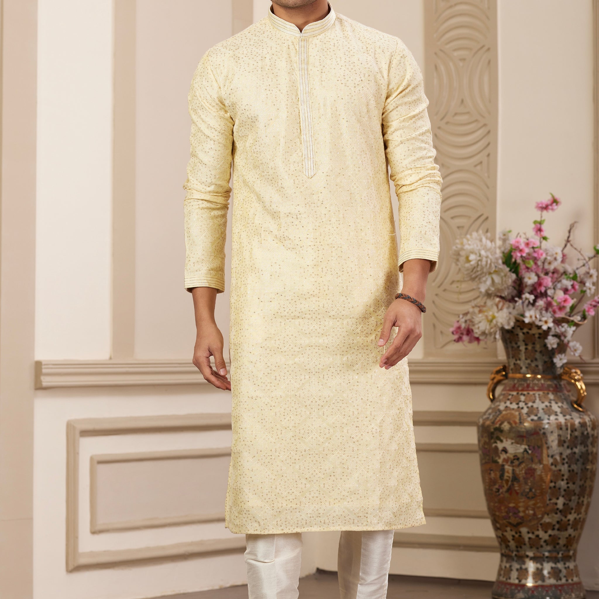 Light yellow kurta set for haldi
