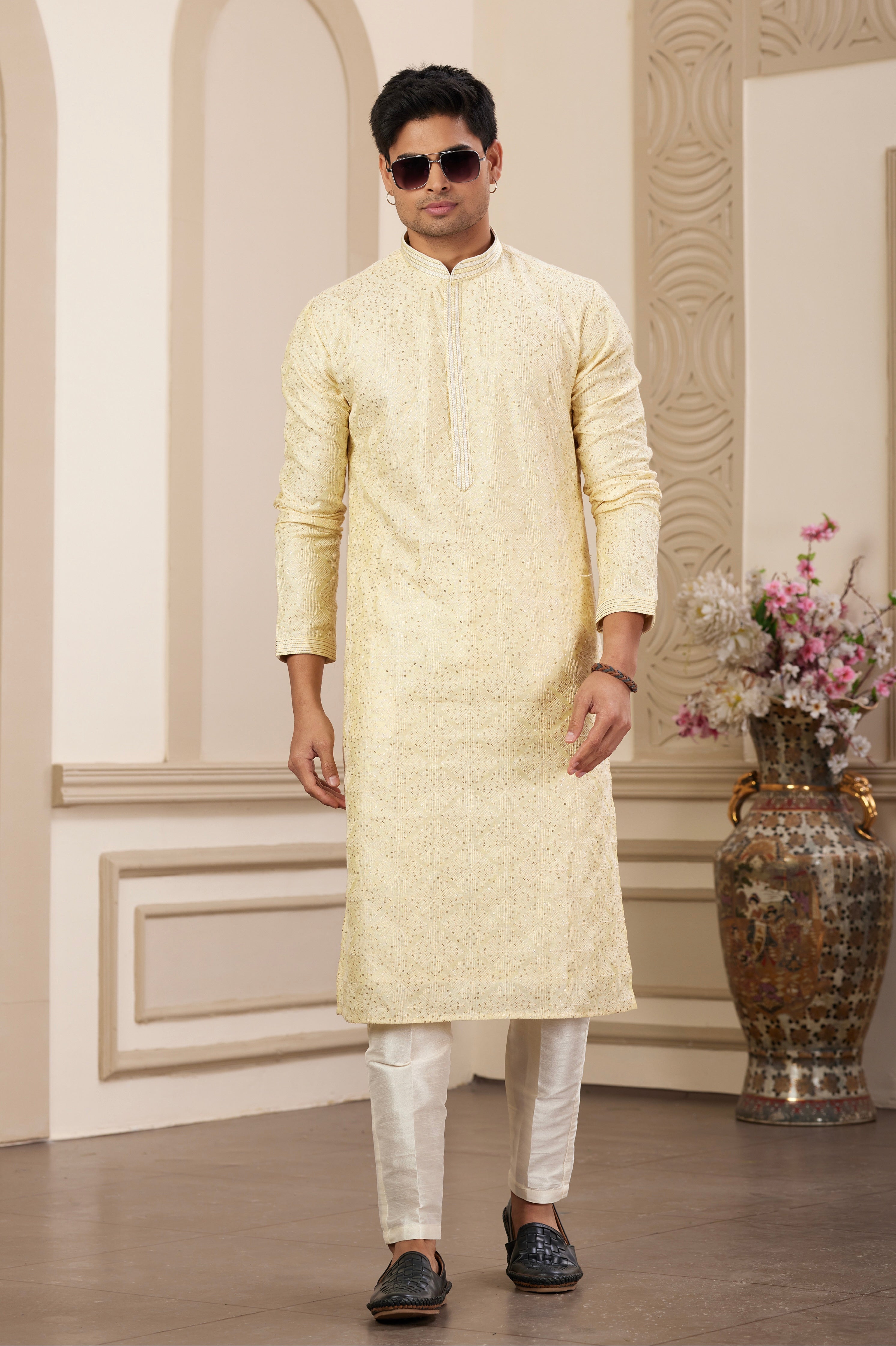 Light yellow kurta set for haldi