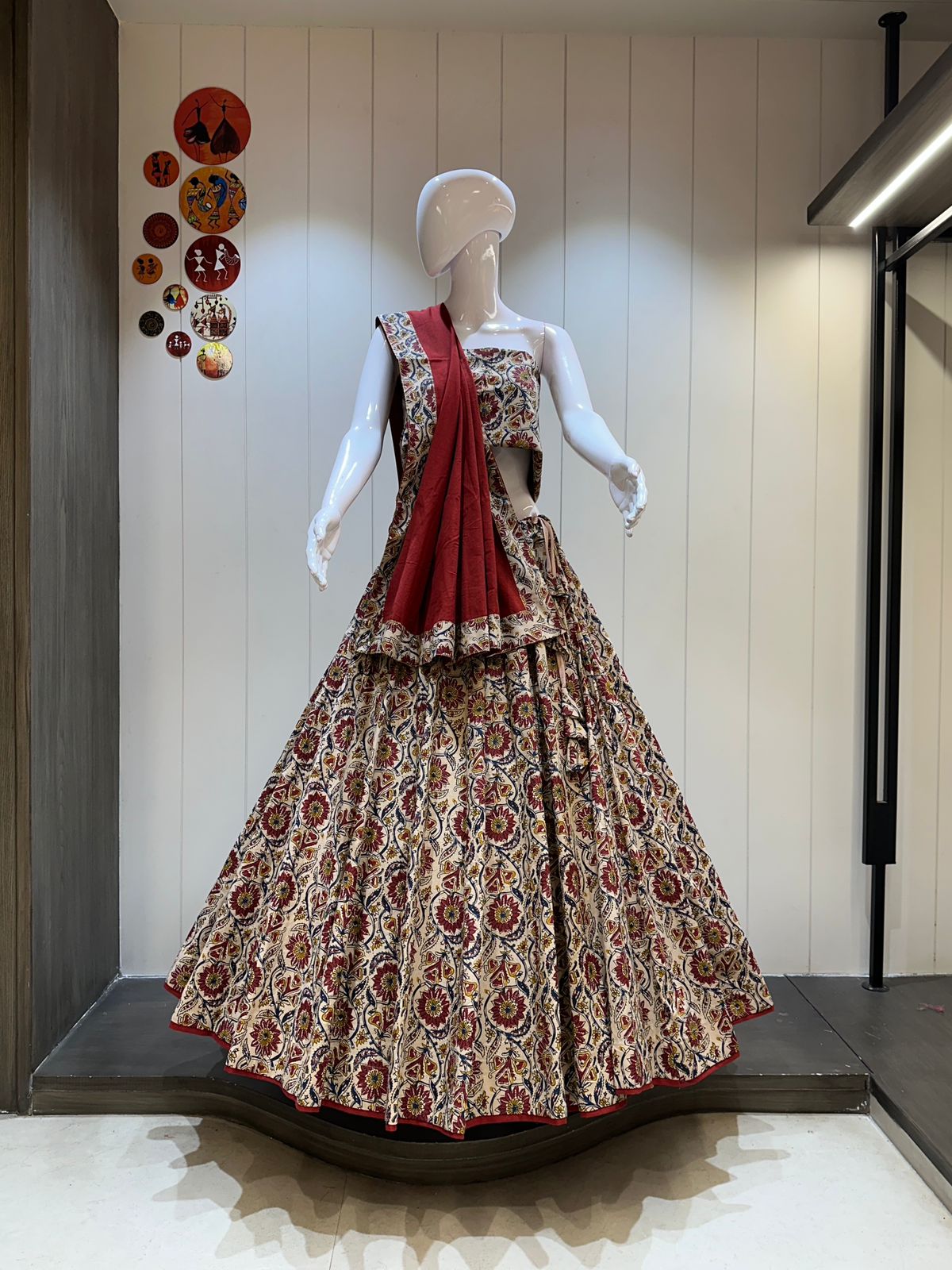 Beige Red Floral Cotton Chaniya Choli for Navratri Garba 2025

