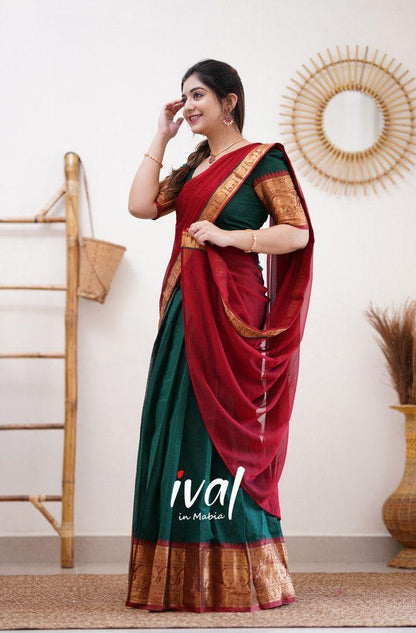 Beautiful Kanjiveram Silk Pure Zari HALF Saree with Blouse Along With Dupptta - Anant Exports