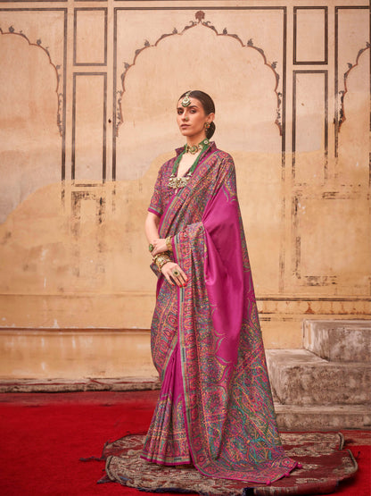 Pink &amp; Purple Patola Silk Saree