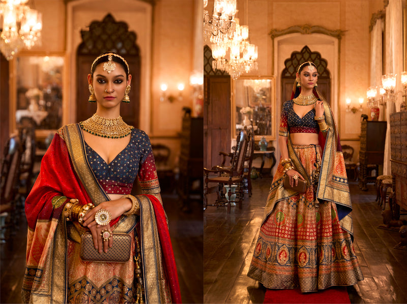 Lavish Silk Bridal Lehenga Choli with Intricate Aari Work