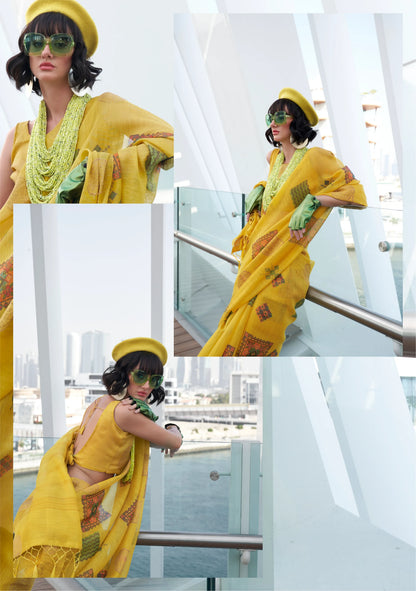 Beautiful Designer Silk Printed Handloom Zari Tissue Saree