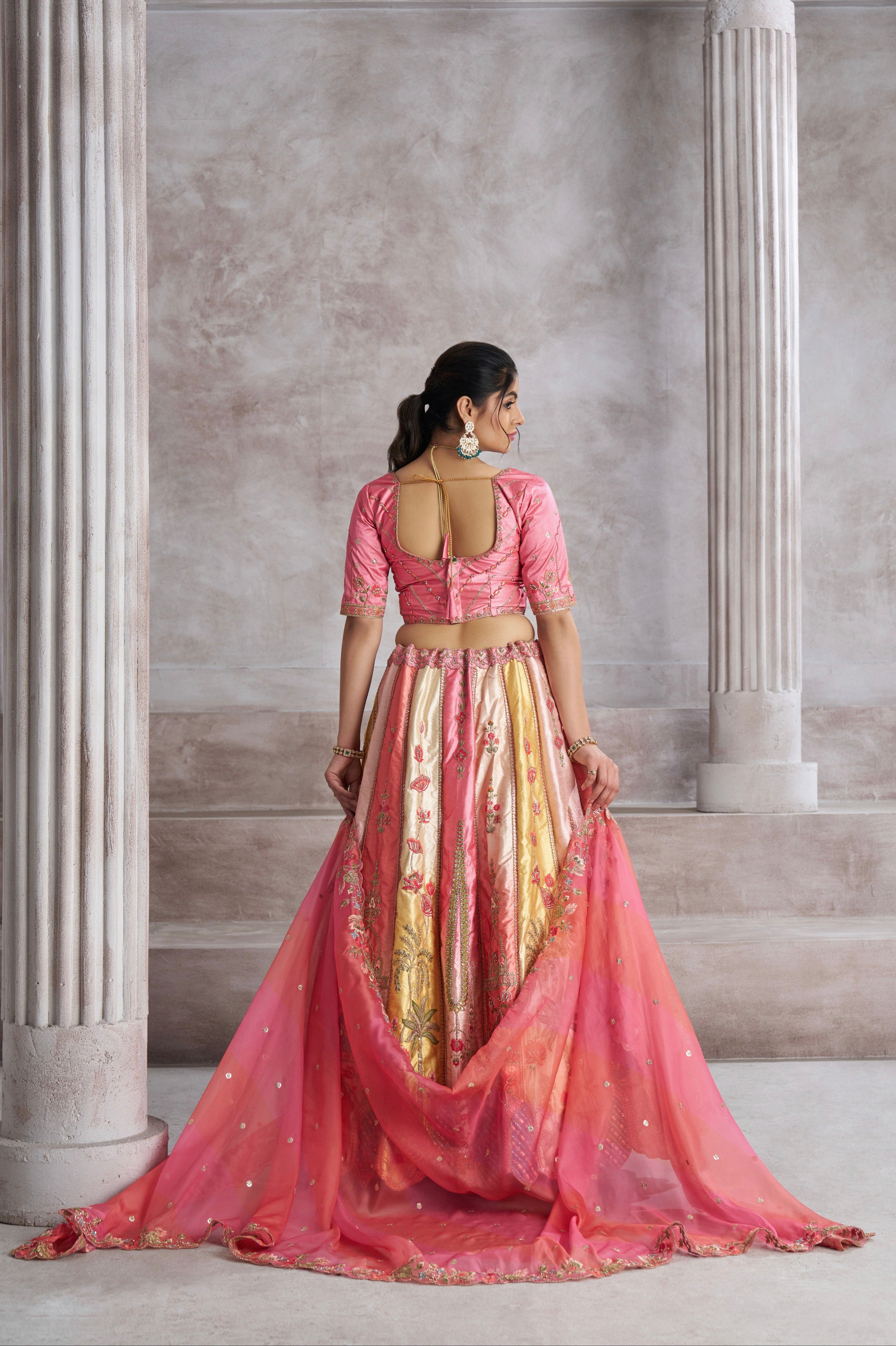 Multi Pink Banarasi Silk Lehenga Choli