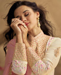 Ivory Pure Silk Anarkali Suit with Pink Embroidered Dupatta