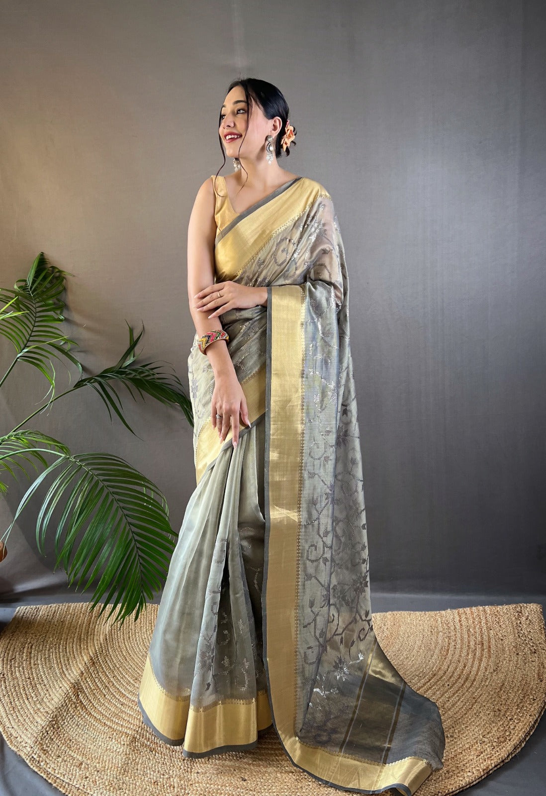 Beautiful Party Wear Zari Tissue With Sequen Work Saree