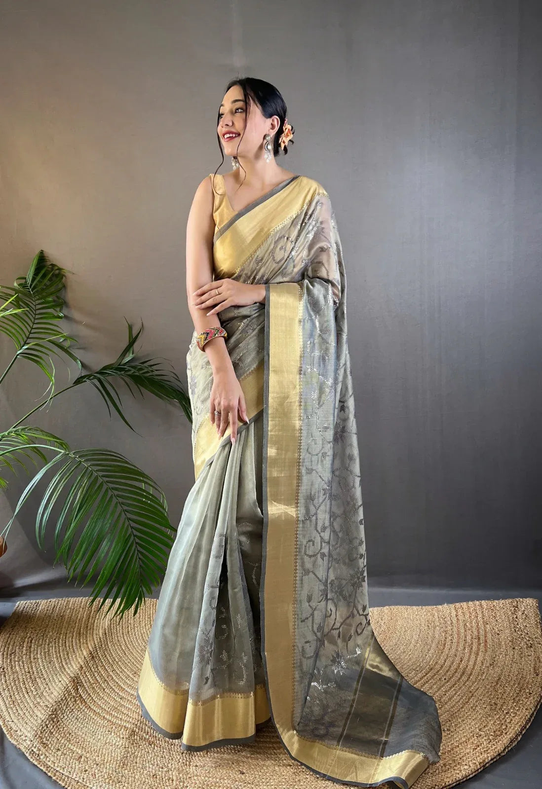 Beautiful Party Wear Zari Tissue With Sequen Work Saree