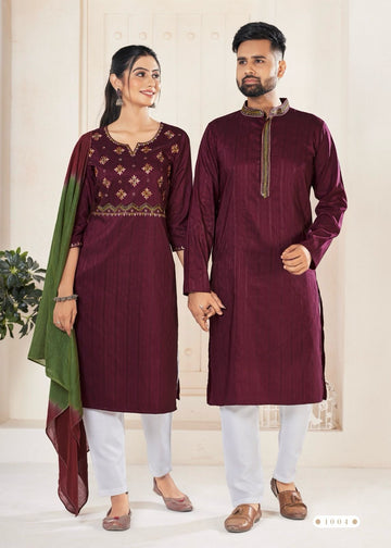 Festival Couple combo of Kurta with Pajama & Kurti with Pants & Dupatta Couple Goal X