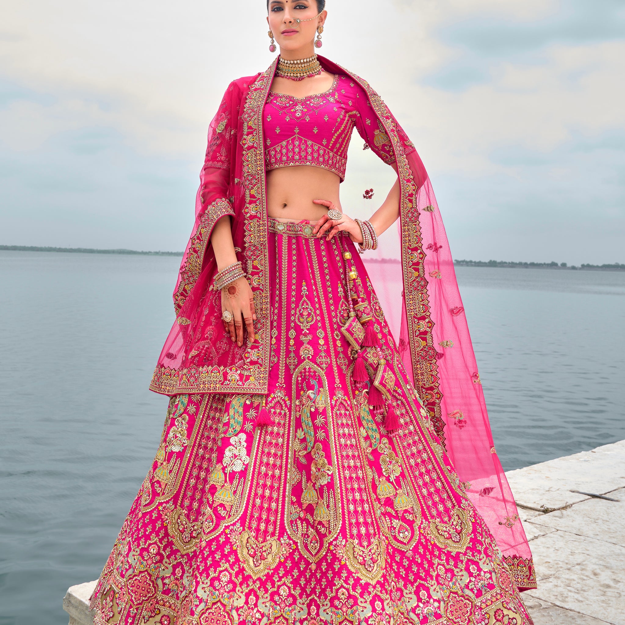 Baby Pink Elegant Bridal Lehenga with Gold Embroidery