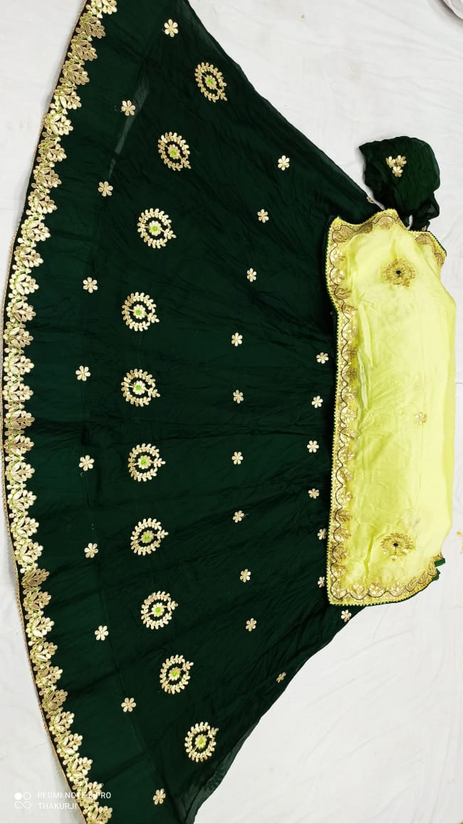 Rajsthani Traditional Rajputi Pure Organza Butti Work Lehenga Choli