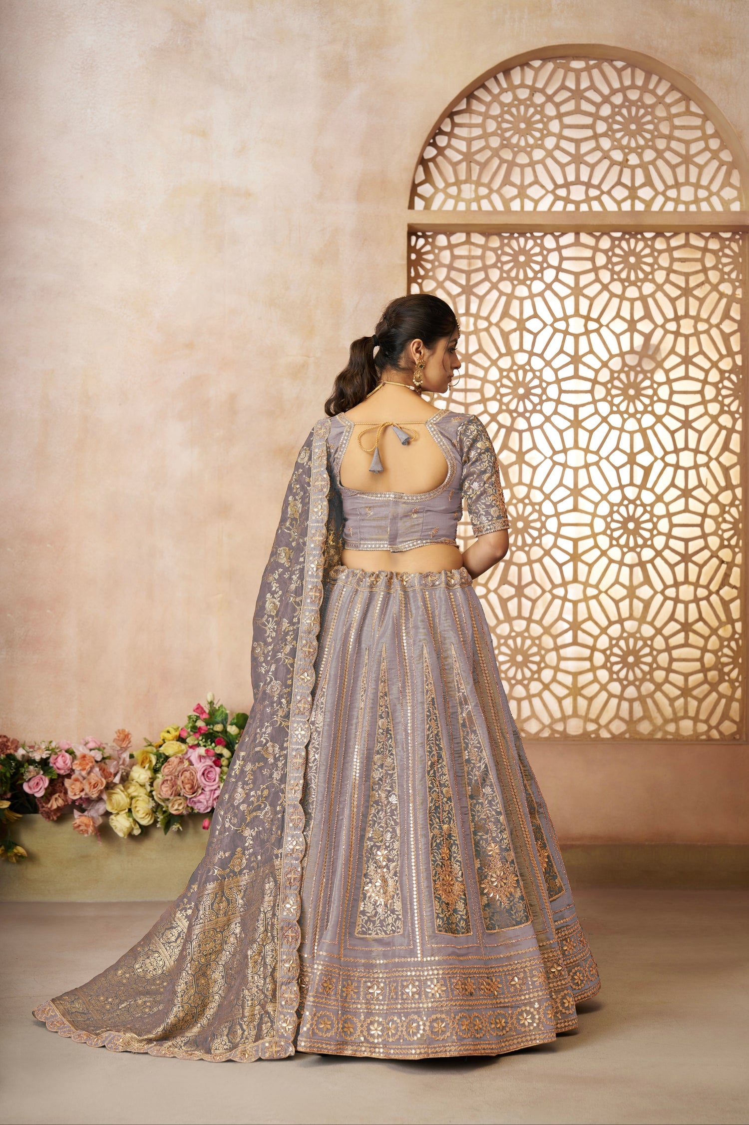 Onion Tissue Bridal Lehenga with Jacquard Dupatta
