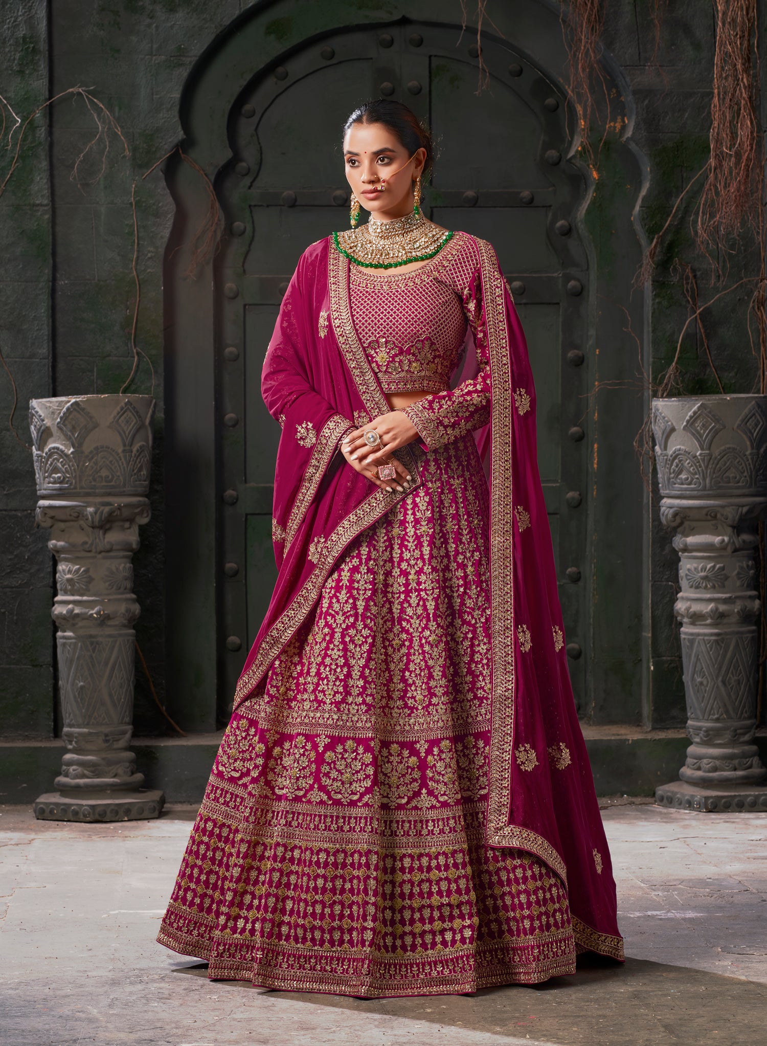 Pink Bridal Lehenga Choli in Premium Georgette &amp; Zarkan Embellishments