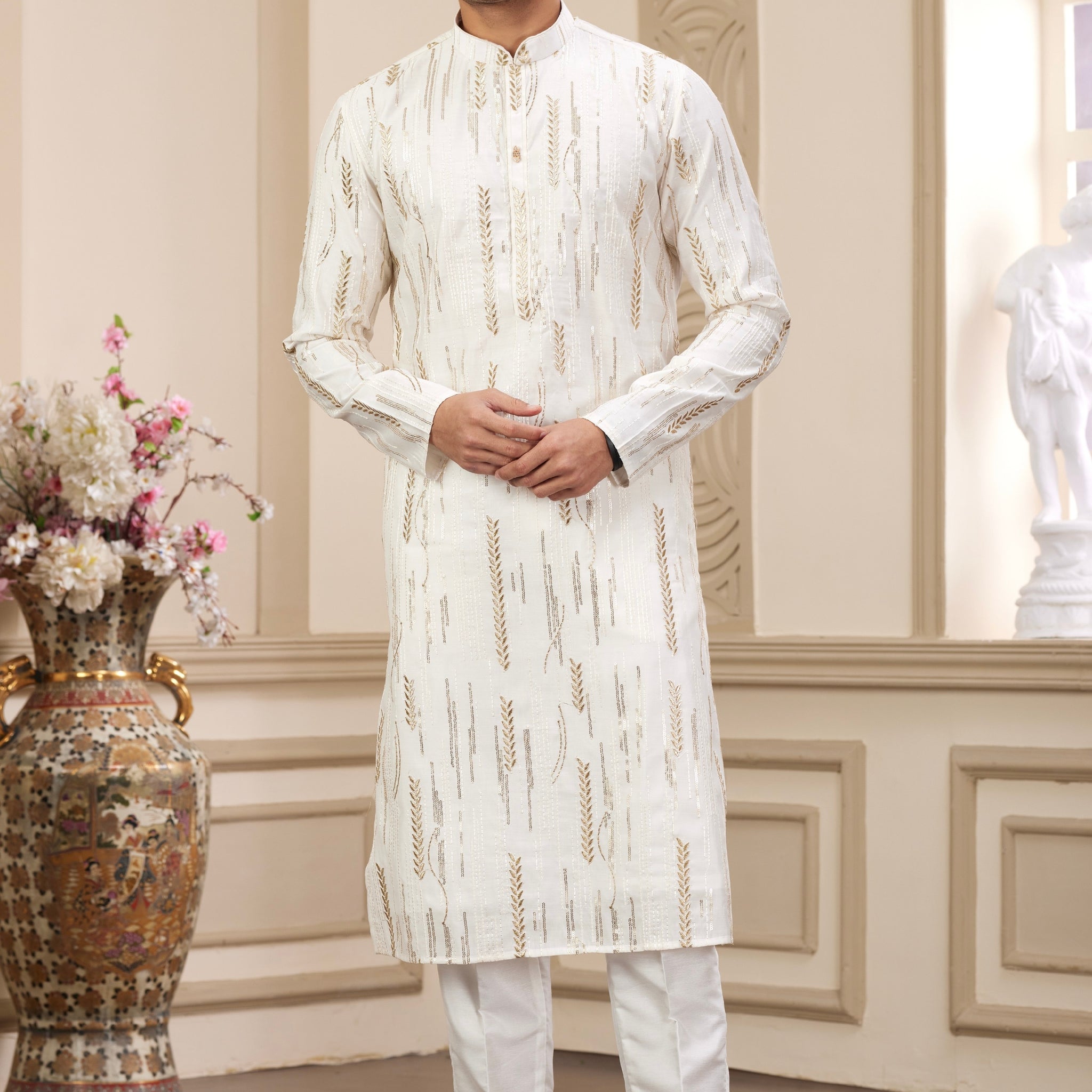 Off white kurta set for men